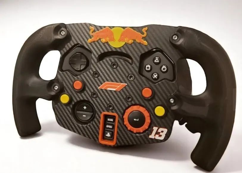 Volante de simracing impreso en 3D, personalización F1, accesorios de simulación de carreras, mejora de periféricos, Logitech G29 compatible. Volante de simulación de carreras F1 personalizado, impreso en 3D, con diseño de fibra de carbono y botones estilo Red Bull.