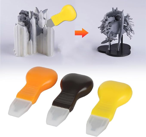 Útiles con punta plástica para separar soportes en impresiones FDM o resina sin marcar ni dañar la superficie.